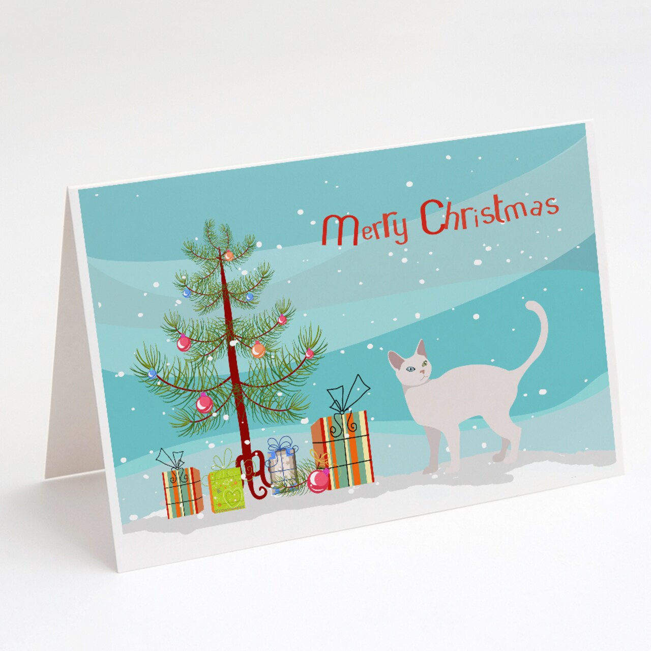 Caroline&#x27;s Treasures Khao Manee #2 Cat Merry Christmas Greeting Cards and Envelopes Pack of 8